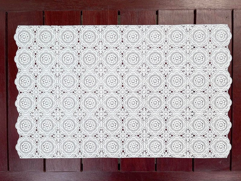 AMORNPHAN 4 Pieces White Rectangle Floral Lace Classic Style Woven Vinyl Non-Slip Heat-Resistant Placemat Table Pad Table Mats Dinning Washable for Kitchen Decor 12X19.5 Inches - Image 5